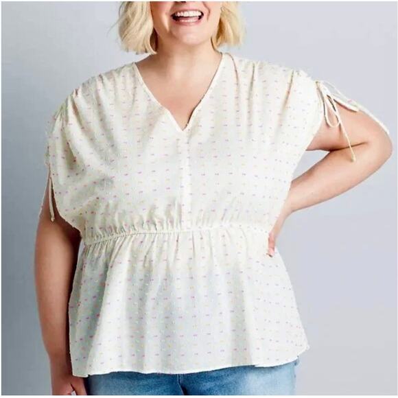 Lane Bryant Size 18/20 Plus Textured Peplum Blouse Dolman Sleeve White - Picture 2 of 11